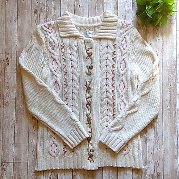 Christopher & Banks women's size small hand embroidered button up sweater (J1) - Picture 1 of 4